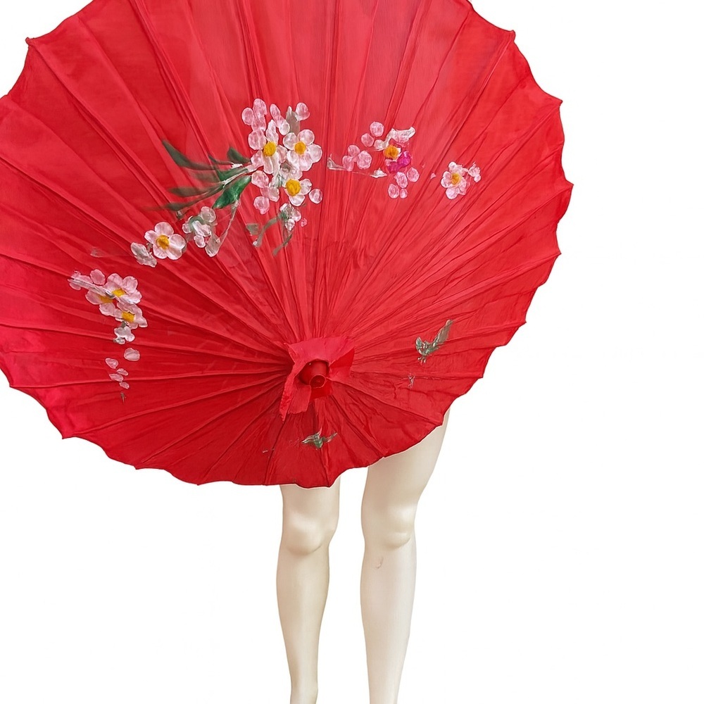 Floral true Oriental delicate bamboo parasol - Picture 3 of 7